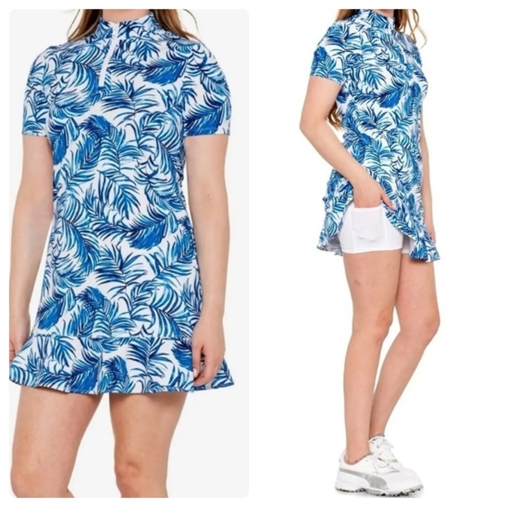 NWT Tommy Bahama Golf Dress W/ Matching Shorts Blue & White Sea Palm Print XS